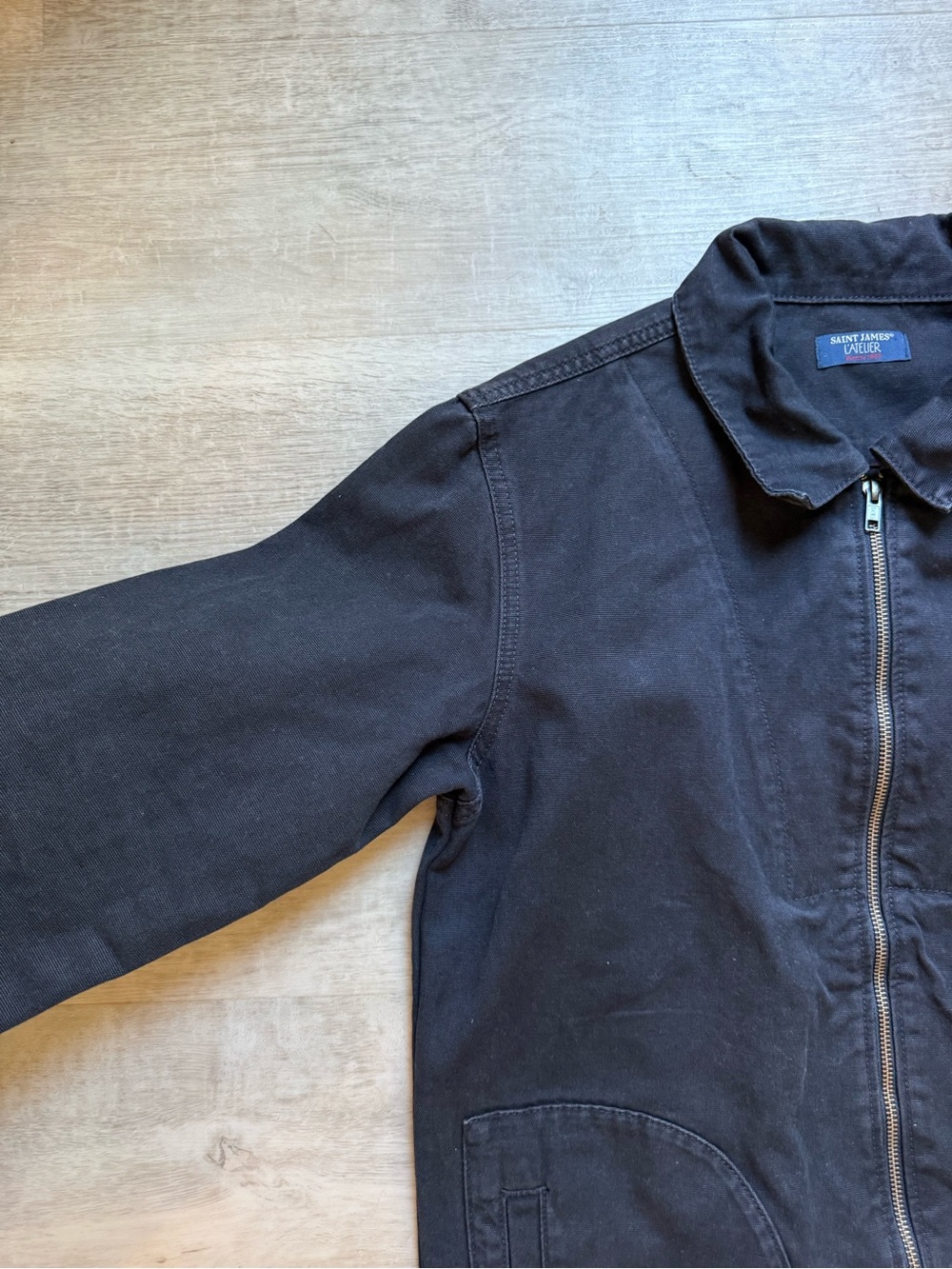 Saint James L’Atelier Full Zip 100% Cotton Canvas Black Jacket Size S - Picture 3 of 13